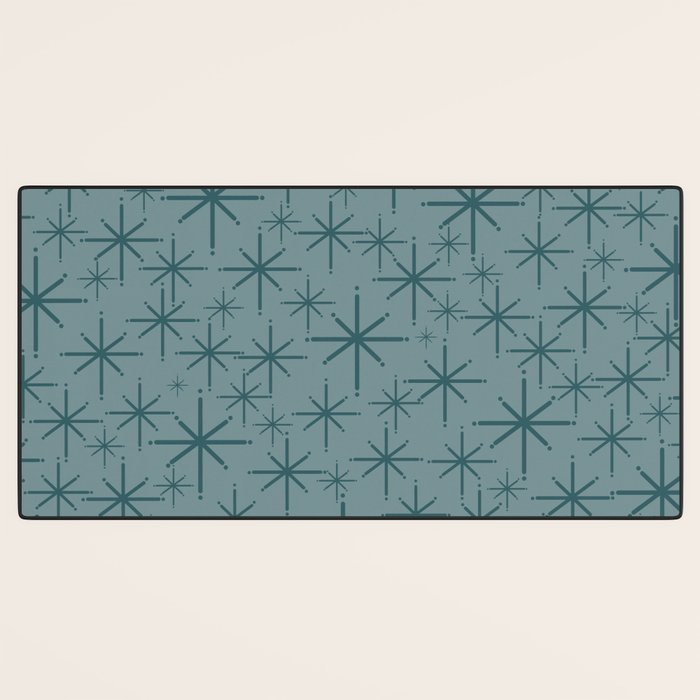 Midcentury Modern Twinkly Retro Starburst Pattern in Light Steel Blue Desk Mat Gallery Image 3