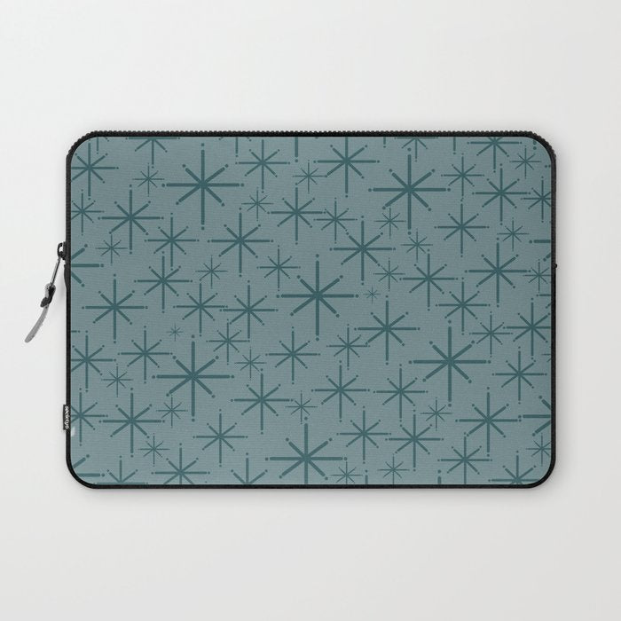 Midcentury Modern Twinkly Retro Starburst Pattern in Light Steel Blue Laptop Sleeve Gallery Image 1