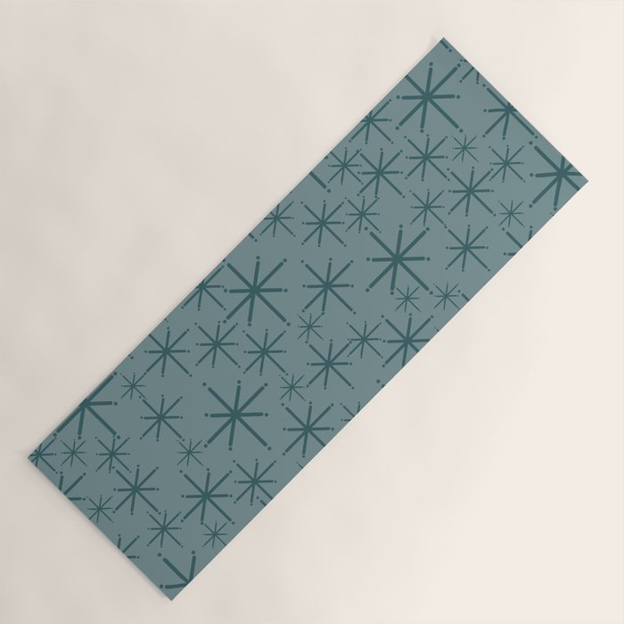 Midcentury Modern Twinkly Retro Starburst Pattern in Light Steel Blue Yoga Mat Gallery Image 1