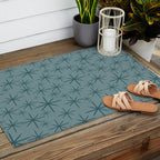 Midcentury Modern Twinkly Retro Starburst Pattern in Light Steel Blue Outdoor Rug Gallery Image 2