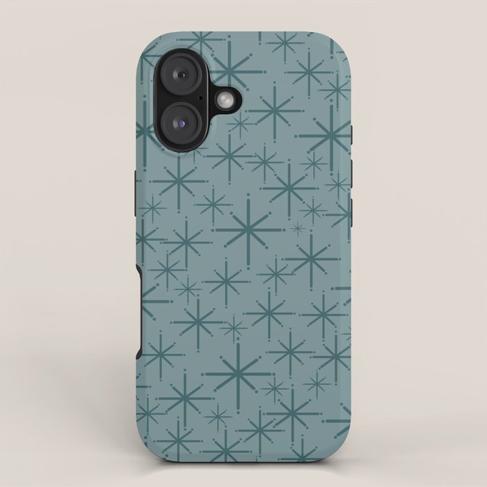 Midcentury Modern Twinkly Retro Starburst Pattern in Light Steel Blue iPhone Case Gallery Image 1