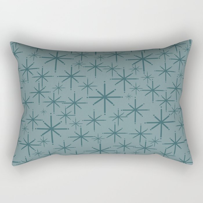 Midcentury Modern Twinkly Retro Starburst Pattern in Light Steel Blue Rectangular Pillow Gallery Image 2