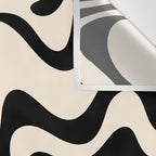 Retro Liquid Swirl Abstract Pattern Black and Almond Cream Wall Tapestry Gallery Image 3