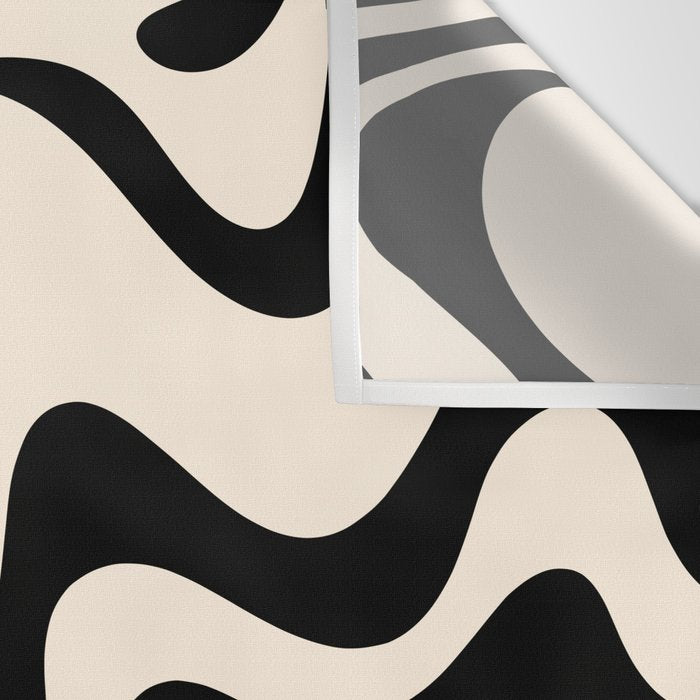 Retro Liquid Swirl Abstract Pattern Black and Almond Cream Wall Tapestry Gallery Image 3