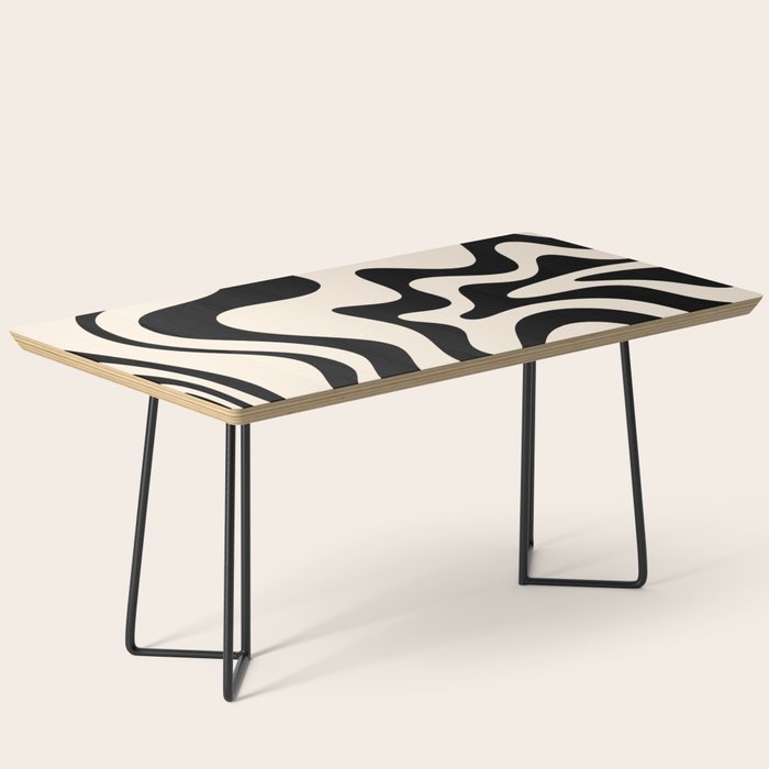 Retro Liquid Swirl Abstract Pattern Black and Almond Cream Coffee Table Gallery Image 1