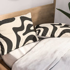 Retro Liquid Swirl Abstract Pattern Black and Almond Cream Pillow Sham Gallery Image 2