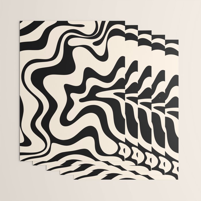 Retro Liquid Swirl Abstract Pattern Black and Almond Cream Wrapping Paper Gallery Image 3