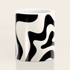 Retro Liquid Swirl Abstract Pattern Black and Almond Cream Coffee Mug Gallery Image 4