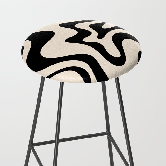Retro Liquid Swirl Abstract Pattern Black and Almond Cream Stool Gallery Image 2
