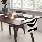 Retro Liquid Swirl Abstract Pattern Black and Almond Cream Table Runner Gallery Image 2