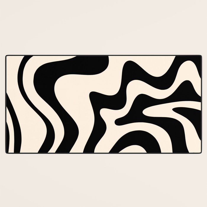 Retro Liquid Swirl Abstract Pattern Black and Almond Cream Desk Mat Gallery Image 3