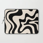 Retro Liquid Swirl Abstract Pattern Black and Almond Cream Laptop Sleeve Gallery Image 1