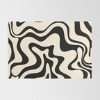 Retro Liquid Swirl Abstract Pattern Black and Almond Cream Rug Gallery Image 2