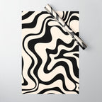 Retro Liquid Swirl Abstract Pattern Black and Almond Cream Wrapping Paper Gallery Image 1