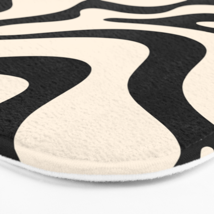 Retro Liquid Swirl Abstract Pattern Black and Almond Cream Bath Mat Gallery Image 3