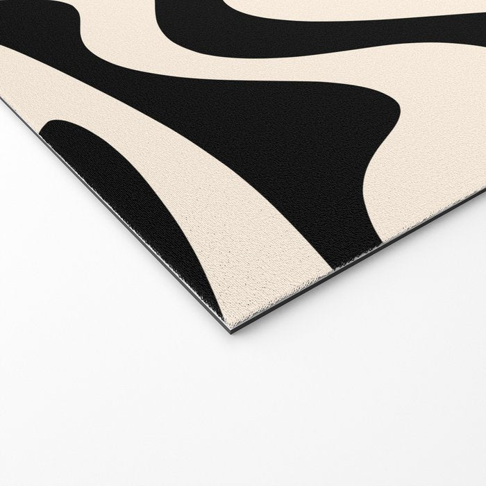 Retro Liquid Swirl Abstract Pattern Black and Almond Cream Welcome Mat Gallery Image 2