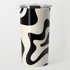 Retro Liquid Swirl Abstract Pattern Black and Almond Cream Travel Mug Gallery Image 1