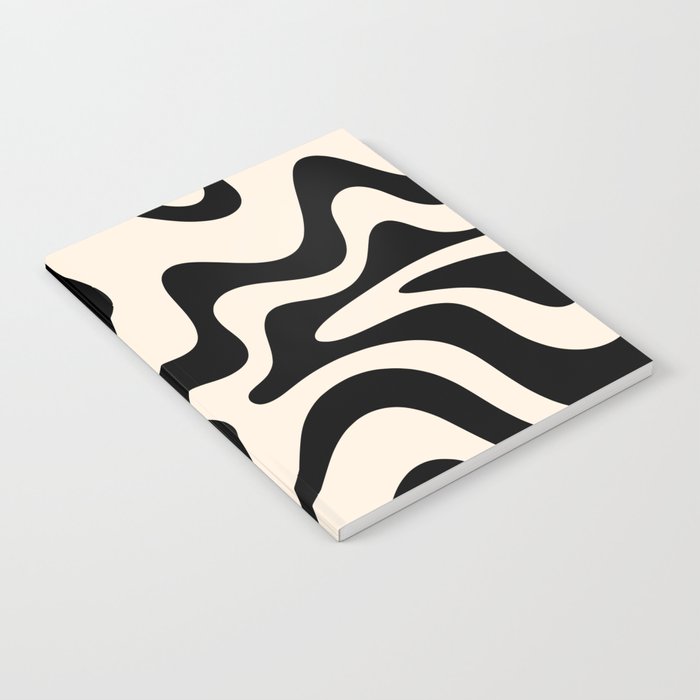Retro Liquid Swirl Abstract Pattern Black and Almond Cream Notebook Gallery Image 2