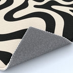 Retro Liquid Swirl Abstract Pattern Black and Almond Cream Rug Gallery Image 4