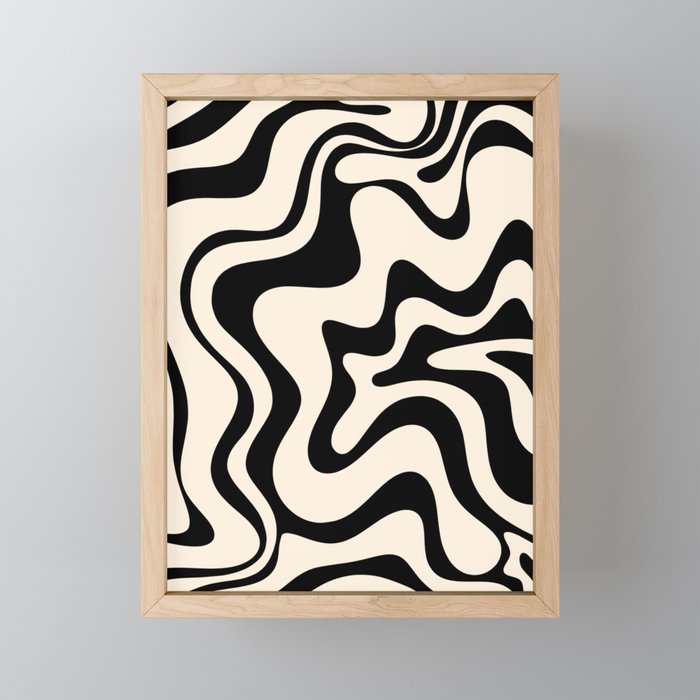 Retro Liquid Swirl Abstract Pattern Black and Almond Cream Mini Art Print Gallery Image 1