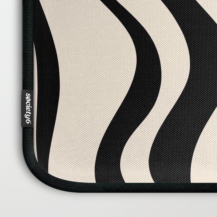 Retro Liquid Swirl Abstract Pattern Black and Almond Cream Laptop Sleeve Gallery Image 3