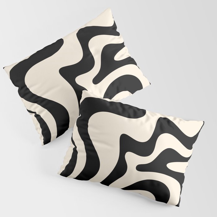 Retro Liquid Swirl Abstract Pattern Black and Almond Cream Pillow Sham Gallery Image 1