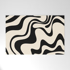 Retro Liquid Swirl Abstract Pattern Black and Almond Cream Welcome Mat Gallery Image 1