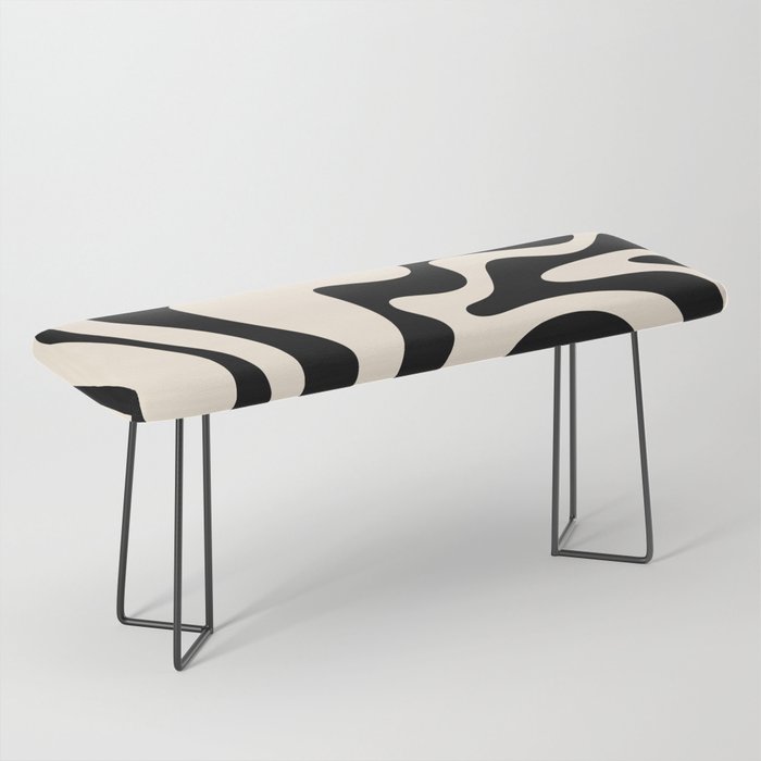Retro Liquid Swirl Abstract Pattern Black and Almond Cream Bench Gallery Image 1