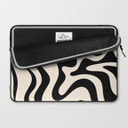 Retro Liquid Swirl Abstract Pattern Black and Almond Cream Laptop Sleeve Gallery Image 2