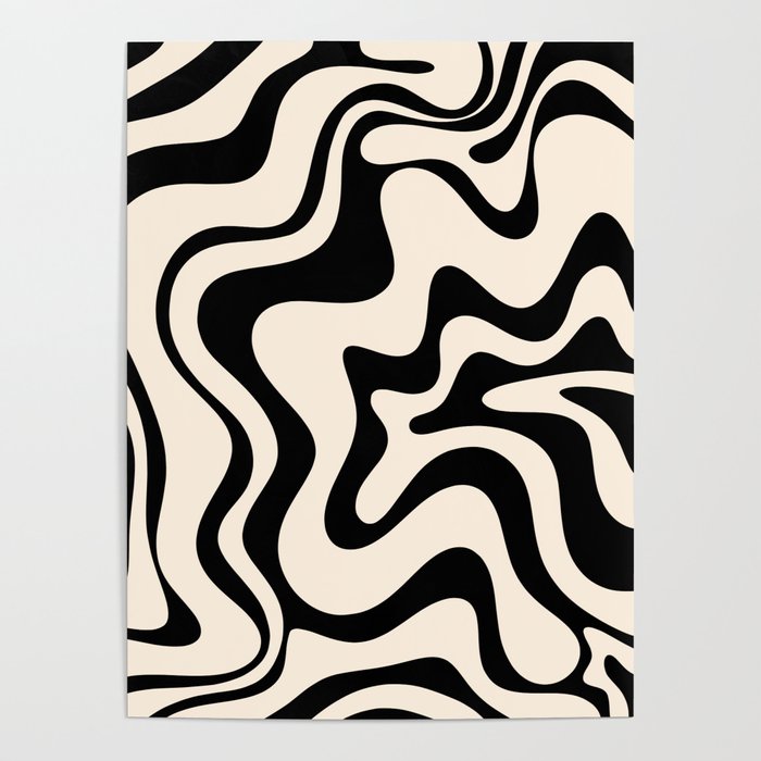 Retro Liquid Swirl Abstract Pattern Black and Almond Cream Poster Gallery Image 4