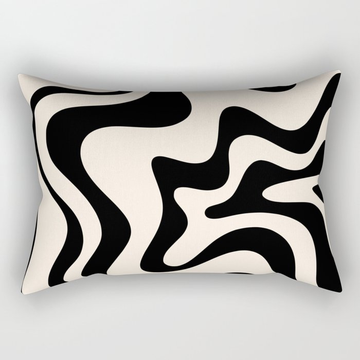 Retro Liquid Swirl Abstract Pattern Black and Almond Cream Rectangular Pillow Gallery Image 1