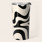 Retro Liquid Swirl Abstract Pattern Black and Almond Cream Travel Mug Gallery Image 2