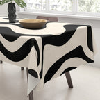 Retro Liquid Swirl Abstract Pattern Black and Almond Cream Tablecloth Gallery Image 3
