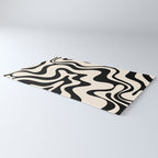 Retro Liquid Swirl Abstract Pattern Black and Almond Cream Rug Gallery Image 3