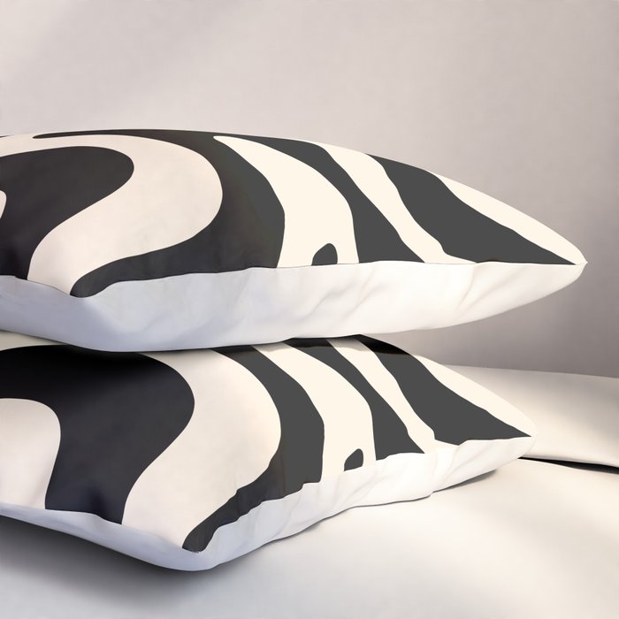 Retro Liquid Swirl Abstract Pattern Black and Almond Cream Pillow Sham Gallery Image 3