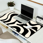 Retro Liquid Swirl Abstract Pattern Black and Almond Cream Desk Mat Gallery Image 2