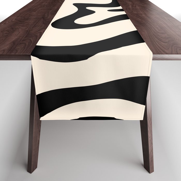 Retro Liquid Swirl Abstract Pattern Black and Almond Cream Table Runner Gallery Image 1