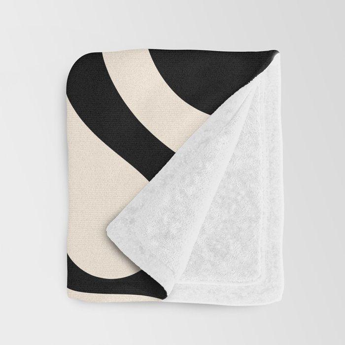 Retro Liquid Swirl Abstract Pattern Black and Almond Cream Throw Blanket Gallery Image 3