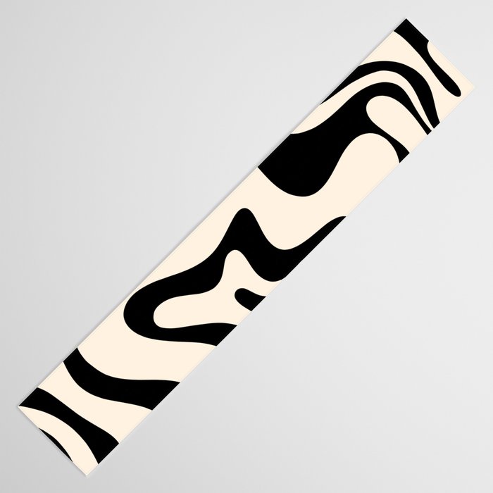 Retro Liquid Swirl Abstract Pattern Black and Almond Cream Table Runner Gallery Image 3