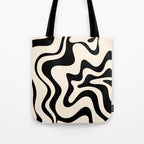 Retro Liquid Swirl Abstract Pattern Black and Almond Cream Tote Bag Gallery Image 1