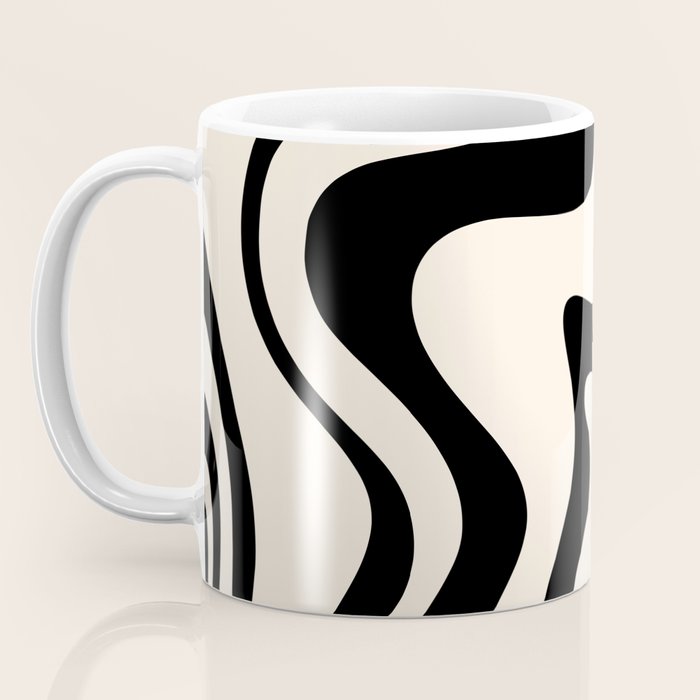 Retro Liquid Swirl Abstract Pattern Black and Almond Cream Coffee Mug Gallery Image 3