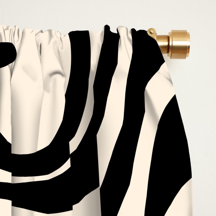 Retro Liquid Swirl Abstract Pattern Black and Almond Cream Window Curtain Gallery Image 2