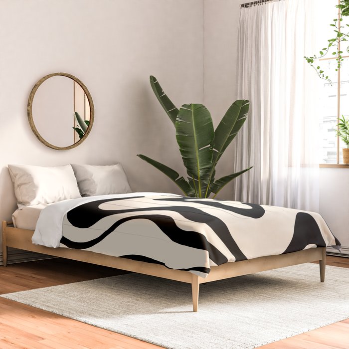 Retro Liquid Swirl Abstract Pattern Black and Almond Cream Comforter Gallery Image 2