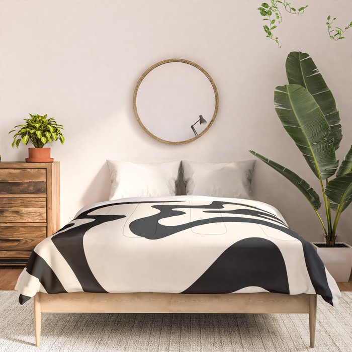 Retro Liquid Swirl Abstract Pattern Black and Almond Cream Comforter Gallery Image 3