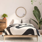Retro Liquid Swirl Abstract Pattern Black and Almond Cream Comforter Gallery Image 3