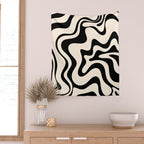 Retro Liquid Swirl Abstract Pattern Black and Almond Cream Wall Tapestry Gallery Image 2