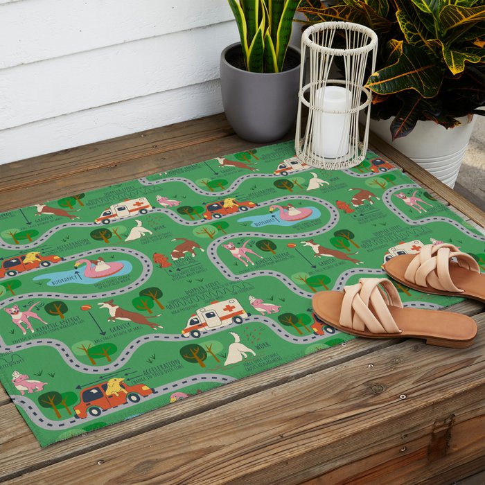 Fursics Cute Dog Park Physics Learning Pattern by Carrie Cantwell Educational STEM Playmat Design Outdoor Rug Gallery Image 2