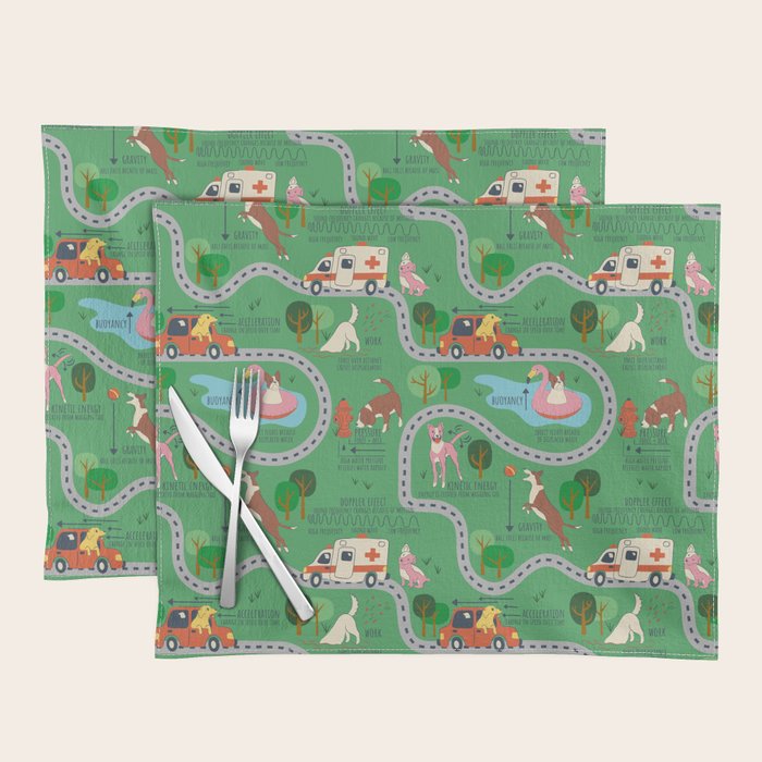 Fursics Cute Dog Park Physics Learning Pattern by Carrie Cantwell Educational STEM Playmat Design Placemat Gallery Image 1