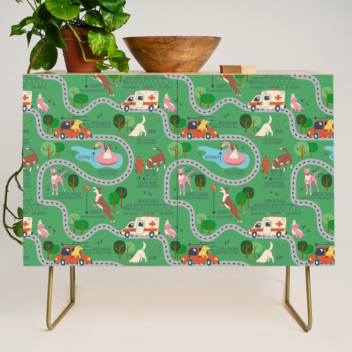 Fursics Cute Dog Park Physics Learning Pattern by Carrie Cantwell Educational STEM Playmat Design Credenza Gallery Image 1