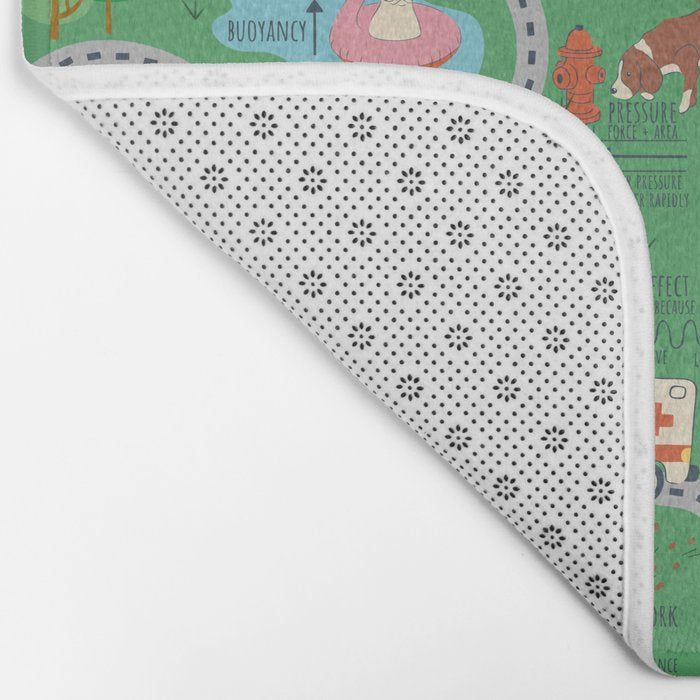 Fursics Cute Dog Park Physics Learning Pattern by Carrie Cantwell Educational STEM Playmat Design Bath Mat Gallery Image 2